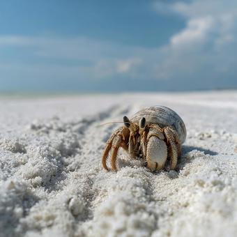 白い砂浜に佇むヤドカリ 白い砂浜に佇むヤドカリの写真