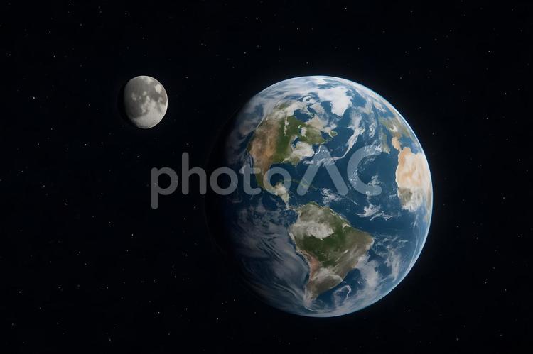 地球と月の並び 地球,月,宇宙の写真素材