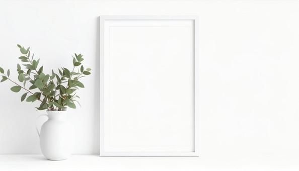 白いフォトフレームのある白い空間  白いフォトフレームのある白い空間 の写真