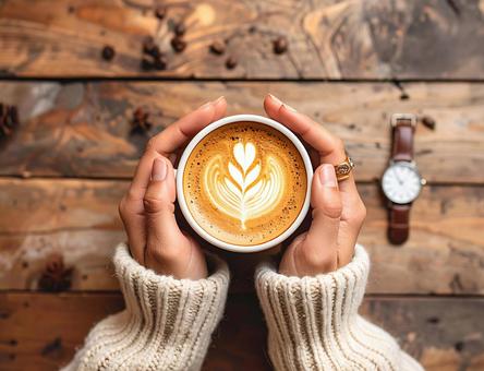 コーヒーカップを持つ女性の手元1 コーヒーカップを持つ女性の手元1の写真