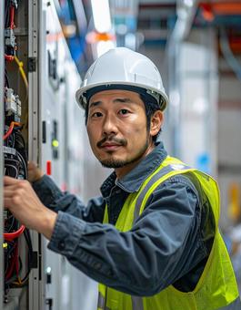 配電盤設置工事をする人 配電盤設置工事をする人の写真