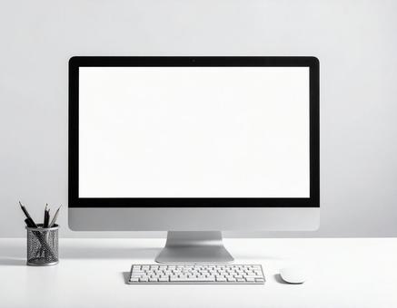 デスクトップパソコンの白い画面の写真素材の写真