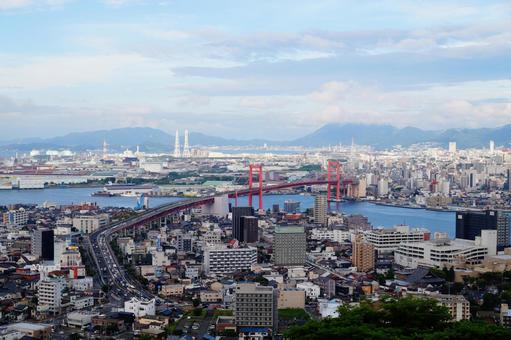 北九州 若戸大橋 北九州 若戸大橋 工業地帯,若戸大橋,工場の写真素材