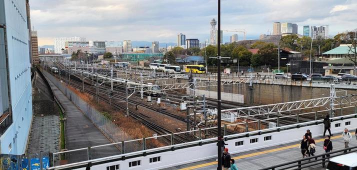 阿倍野歩道橋から見たJR天王寺駅西方面 jr天王寺駅,西方面,大阪の写真素材