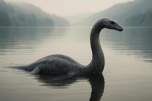 霧のネス湖に現れた幻の怪獣ネッシー 霧のネス湖に現れた幻の怪獣ネッシーの写真