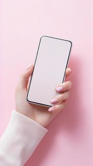 カラフルな背景にスマホを持つ女性の手1 カラフルな背景にスマホを持つ女性の手1の写真