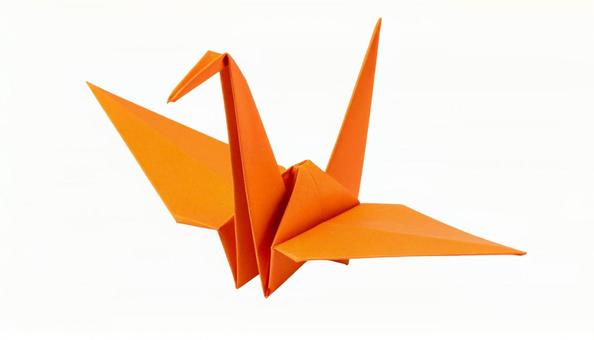 オレンジ色の折り鶴 折り紙 (背景透過) オレンジ色の折り鶴 折り紙 (背景透過)の写真