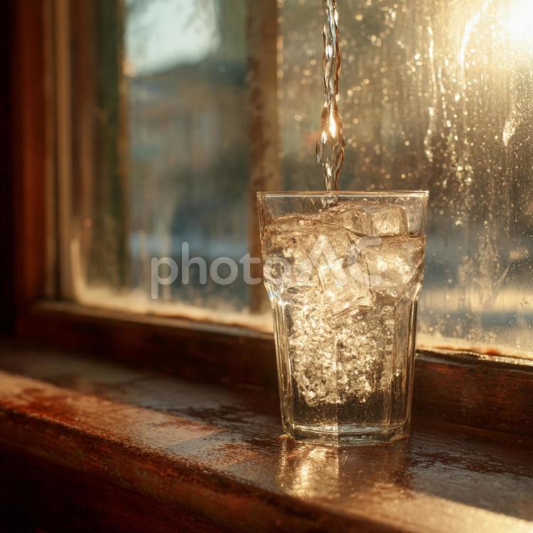 飛び散る水しぶきが涼しげな瞬間 水,グラス,氷の写真素材