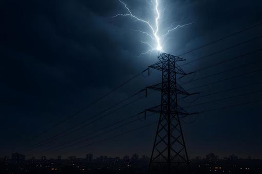 送電塔への落雷 送電塔への落雷の写真