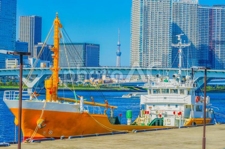 東京湾の船とビル 東京,港,船の写真素材