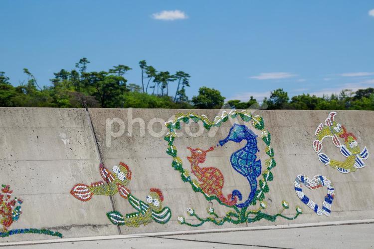 代ヶ崎浜の風景⒀ 広場,護岸,防波堤の写真素材