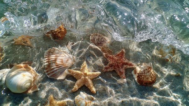 夏のビーチ:クリアな水と海の宝物 夏のビーチ:クリアな水と海の宝物の写真