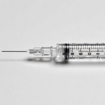 白い背景に置かれた医療用注射器 白い背景に置かれた医療用注射器の写真