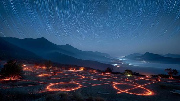 光の道が広がる幻想的な星空 光の道が広がる幻想的な星空の写真