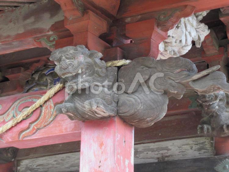 神社の柱に取り付けられた幻獣像その３ 神社,建物,柱の写真素材
