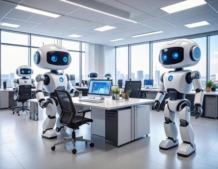 AIロボットが支援するスマートオフィスの写真