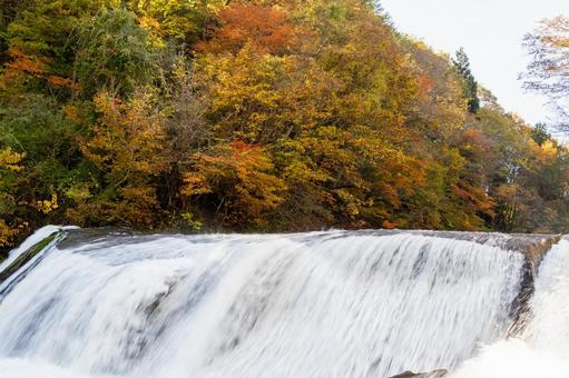 滑津大滝の秋⒀ 秋,紅葉,川の写真素材