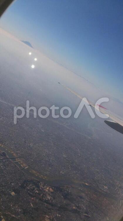 飛行機からの風景 そら,町,空の写真素材