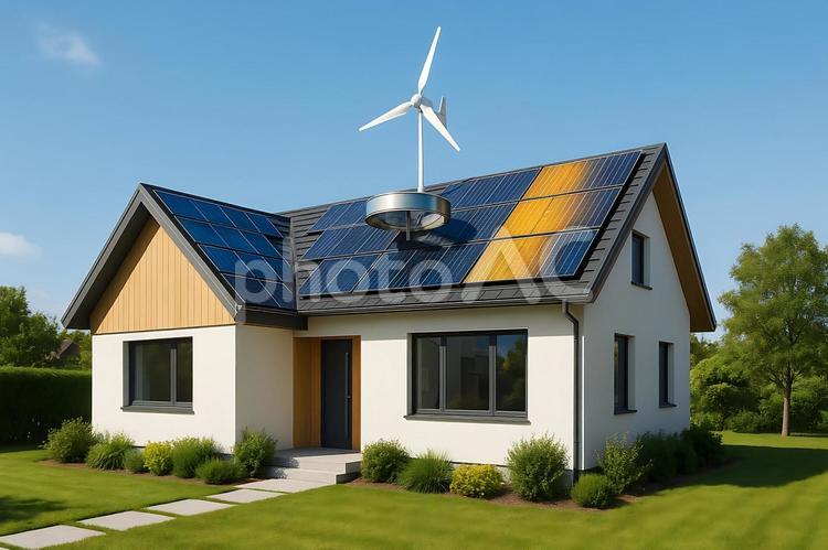 太陽光発電と風力で暮らす未来型モダン住宅 未来住宅,戸建て,太陽光発電の写真素材