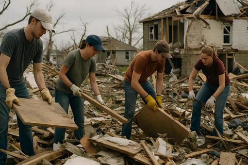 被災地での復旧作業 被災地での復旧作業の写真