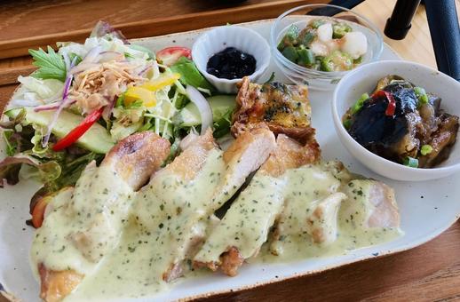 チキンのバジルクリームソース チキンのバジルクリームソース チキン,サラダ,バジルクリームソースの写真素材