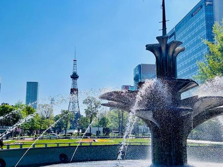 噴水のある風景 噴水のある風景 噴水,初夏,札幌の写真素材