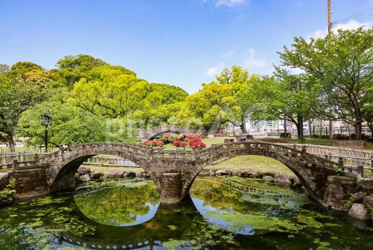つつじとミニ眼鏡橋 ツツジ,つつじ,つつじ祭りの写真素材