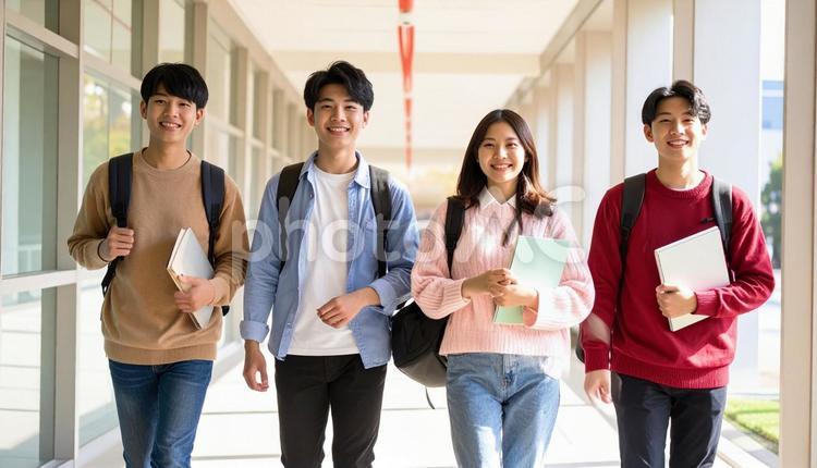 キャンパスライフを楽しむ大学生 大学生,大学,キャンパスライフの写真素材