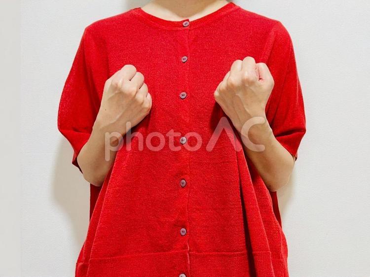 一緒に頑張ろう！ポーズをする女性 ガッツポーズ,女性,上半身の写真素材