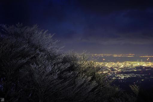 御在所岳　夜景　樹氷 御在所岳,樹氷,雪山の写真素材