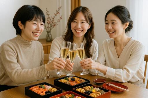 お正月の食卓で乾杯 お正月の食卓で乾杯の写真