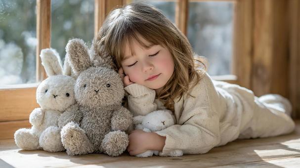 ぬいぐるみと子供 ぬいぐるみと子供の写真