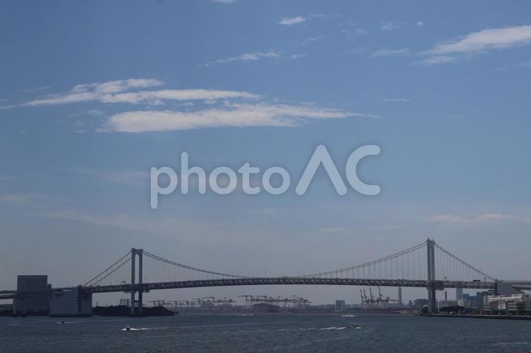 青空と吊り橋と海と港湾の街並み 青空,吊り橋,海の写真素材