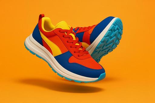 オレンジ色のビビットなスニーカー オレンジ色のビビットなスニーカーの写真
