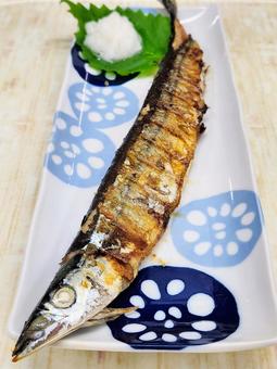 さんまの塩焼き(長皿)タテ さんまの塩焼き(長皿)タテ さんま,秋刀魚,塩焼きの写真素材