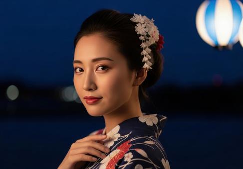 浴衣姿の日本人女性のポートレイト 浴衣姿の日本人女性のポートレイトの写真