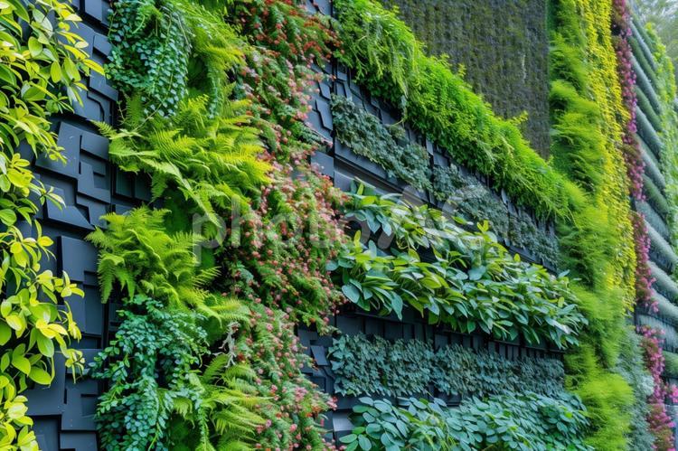美しさを壁一面に表現したグリーンウォール グリーンウォール,植物,壁面緑化の写真素材