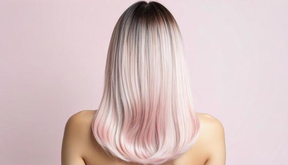 ピンクベージュの美しいストレートヘア ピンクベージュの美しいストレートヘアの写真