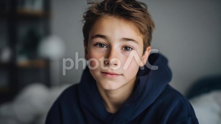 パーカーを着た外国人の男の子 男性,モデル,パーカーの写真素材
