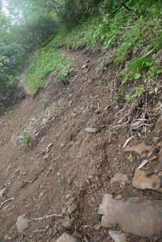 崩落した登山道 崩落した登山道の写真
