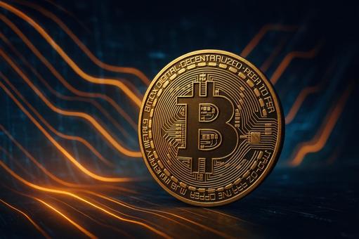 デジタル背景のビットコイン デジタル背景のビットコインの写真