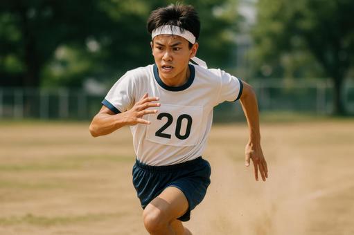 フィールドを全力で駆け抜ける男子中学生 フィールドを全力で駆け抜ける男子中学生の写真