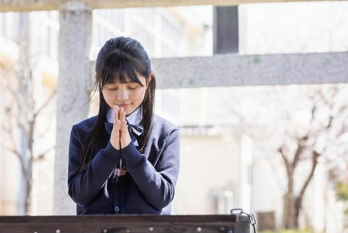 合格祈願する制服を着た学生 合格祈願する制服を着た学生 神社,参拝,学生の写真素材