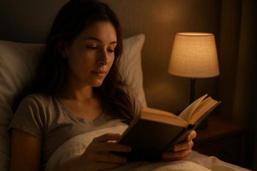 夜の読書時間の女性 夜の読書時間の女性の写真