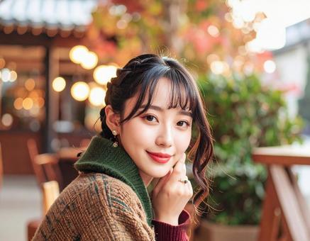 秋冬ファッション女性ポートレートの写真