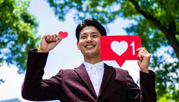 いいねをつける男性 いいねをつける男性の写真