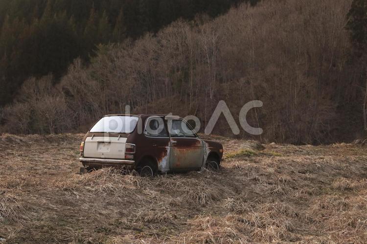 山中に放置され朽ちる廃車 廃車,車,自動車の写真素材