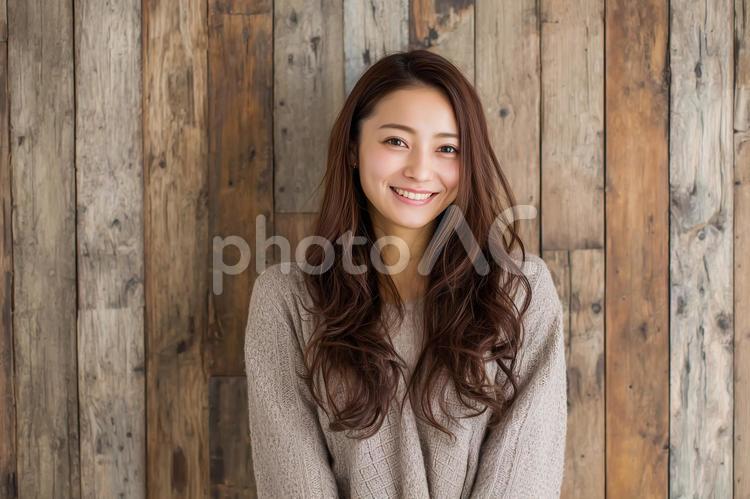 木目調背景、ヘアサロンモデルイメージ 木目調,美容室,モデルの写真素材