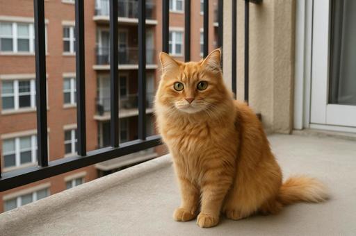 マンションのバルコニーに座る猫 マンションのバルコニーに座る猫の写真