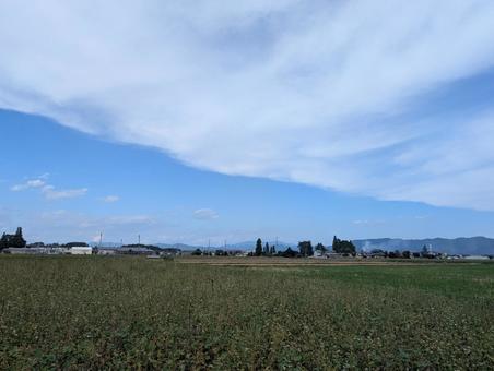 田舎の風景６ 空,雲,山の写真素材